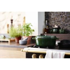 Staub 33 Cm Oval Cast Iron Cocotte Basil-green 11 Staub 33 Cm Oval Cast Iron Cocotte Basil-green -Staub 000016963