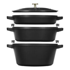 Staub 3-pcs Cast Iron Pot Set Black