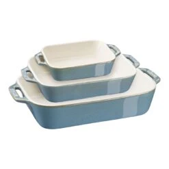 Staub 3-pcs Rectangular Ovenware Set Ancient-turquoise