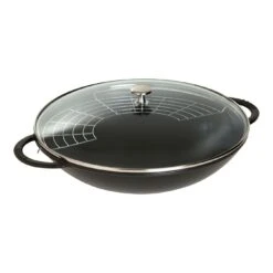 Staub 37 Cm Cast Iron Wok With Glass Lid Black