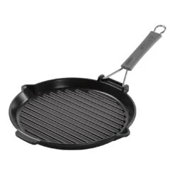 Staub 28 Cm Round Cast Iron Grill Pan With Pouring Spout Black