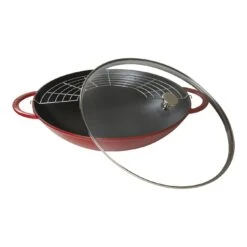 Staub 37 Cm Cast Iron Wok With Glass Lid Cherry