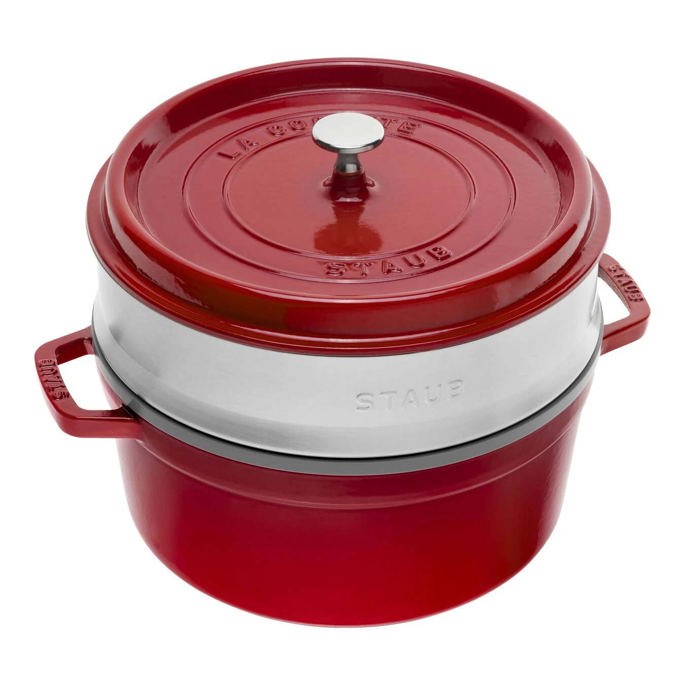 Staub 26 Cm Round Cast Iron Cocotte With Steamer Cherry 3 Staub 26 Cm Round Cast Iron Cocotte With Steamer Cherry