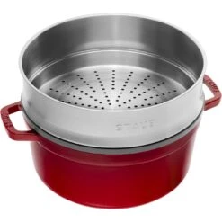 Staub 26 Cm Round Cast Iron Cocotte With Steamer Cherry 13 Staub 26 Cm Round Cast Iron Cocotte With Steamer Cherry -Staub 40510601 1