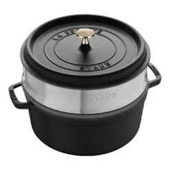 Staub 26 Cm Round Cast Iron Cocotte With Steamer Black