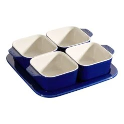 Staub 5-pcs Square Ceramic Appetiser Set Dark-blue