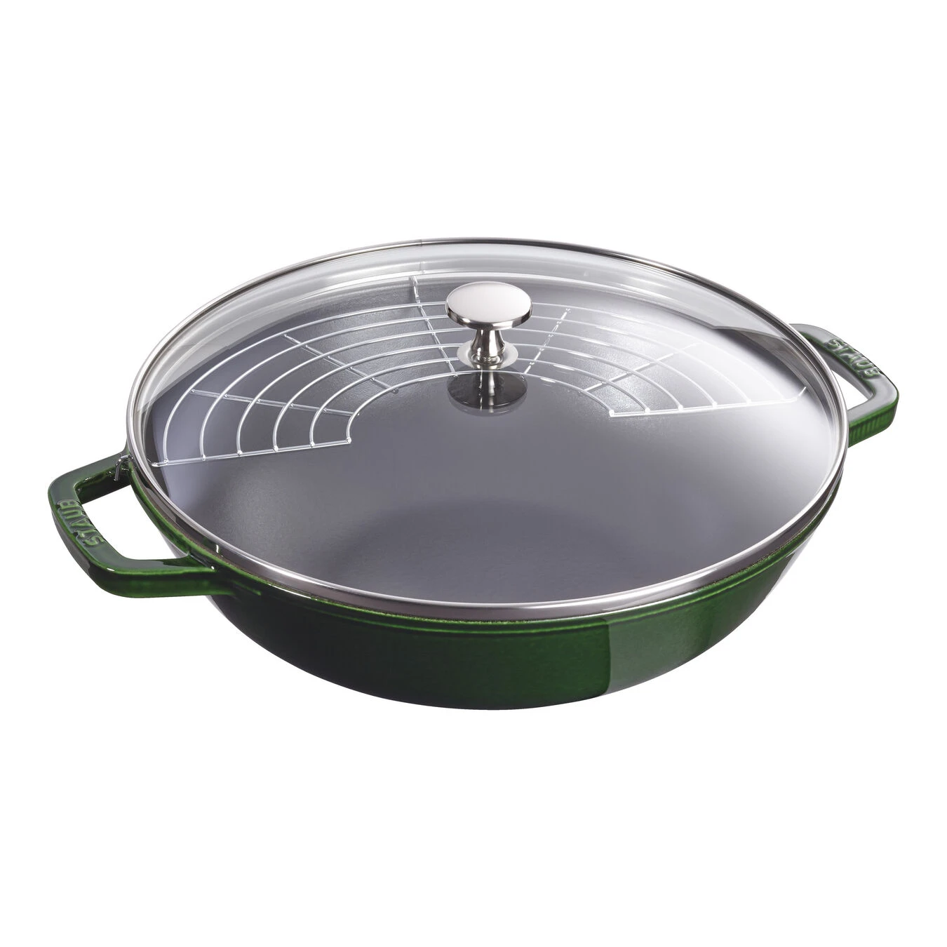 Staub 30 Cm Cast Iron Wok With Glass Lid Basil-green 3 Staub 30 Cm Cast Iron Wok With Glass Lid Basil-green