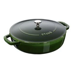 Staub 28 Cm Round Cast Iron Saute Pan Chistera Basil-green