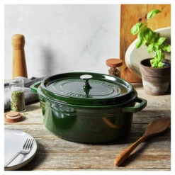 Staub 31 Cm Oval Cast Iron Cocotte Basil-green 11 Staub 31 Cm Oval Cast Iron Cocotte Basil-green -Staub 750058438